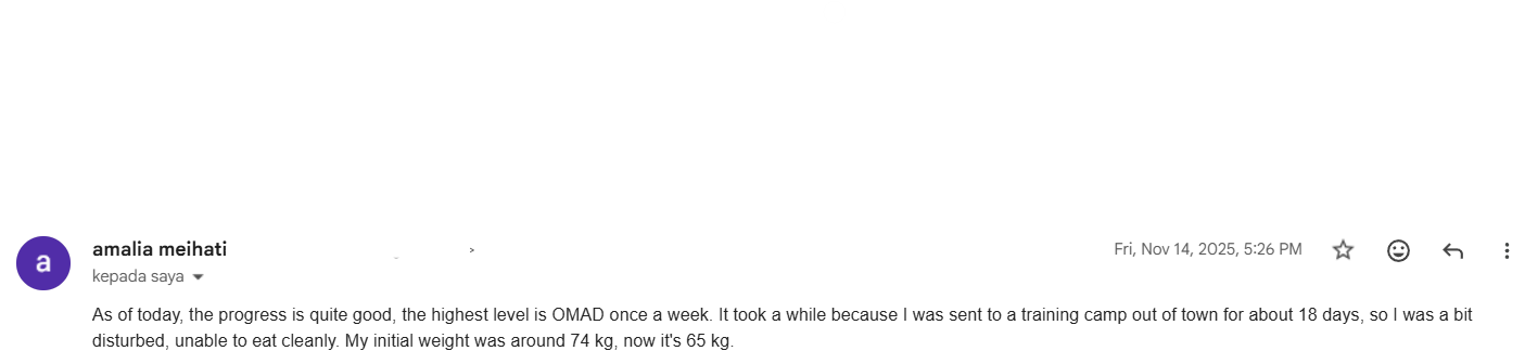 Amalia — down 9 kg in a month, GERD healed, off heart meds
