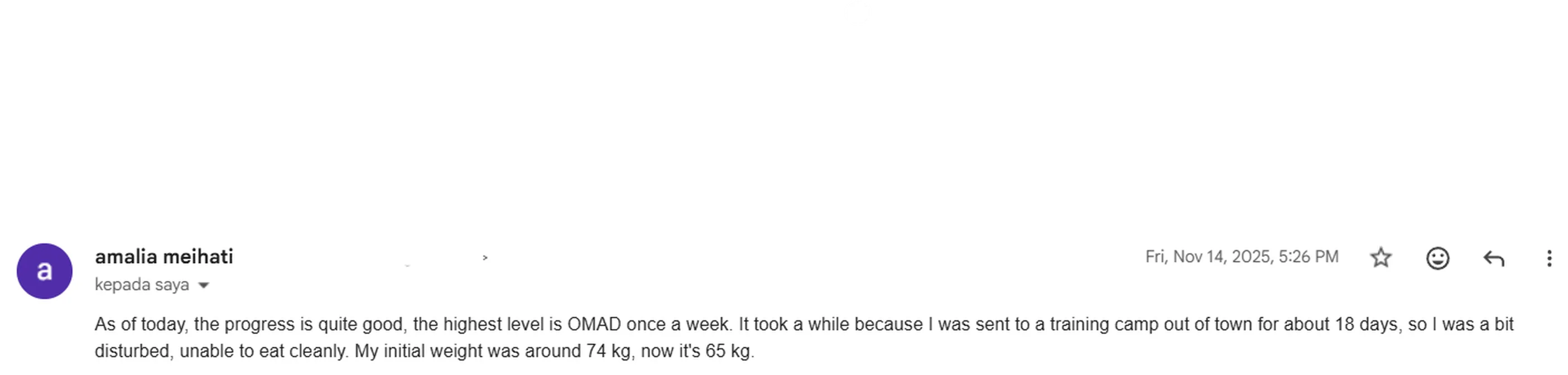 Amalia — down 9 kg in a month, GERD healed, off heart meds