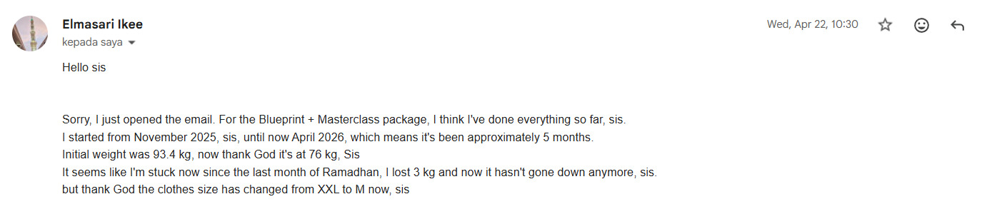 Ike, 43yo — down 17.4 kg, dress size XXL to M