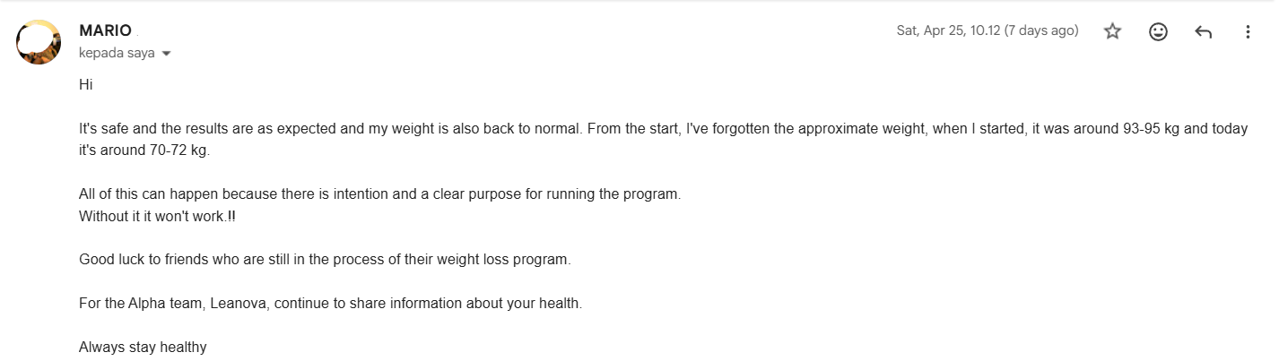 Mario result &mdash; 93-95 kg to 70-72 kg, sustained safely