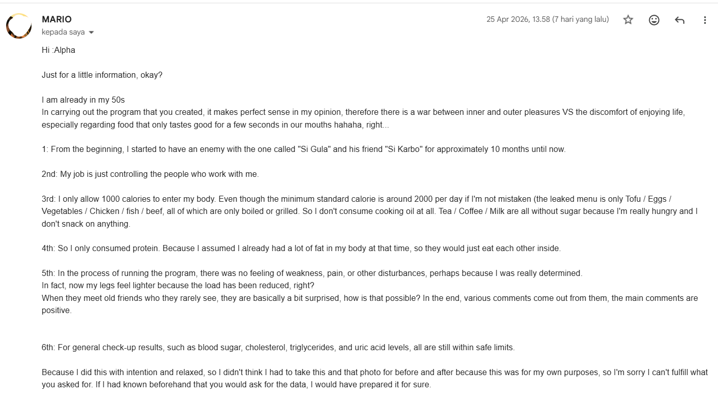 Mario journey email &mdash; the full letter, all bloodwork in safe limits