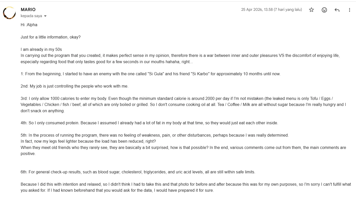 Mario journey email &mdash; the full letter, all bloodwork in safe limits