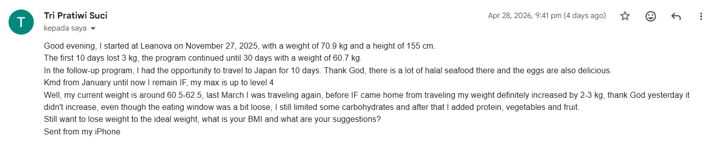 Tri Suci: 70.9 kg to 60.5 kg, traveled to Japan, still maintained